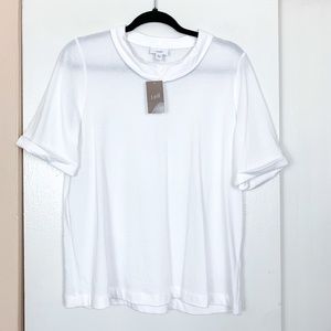 J. Jill White Collared Casual Knit Short Sleeve Blouse